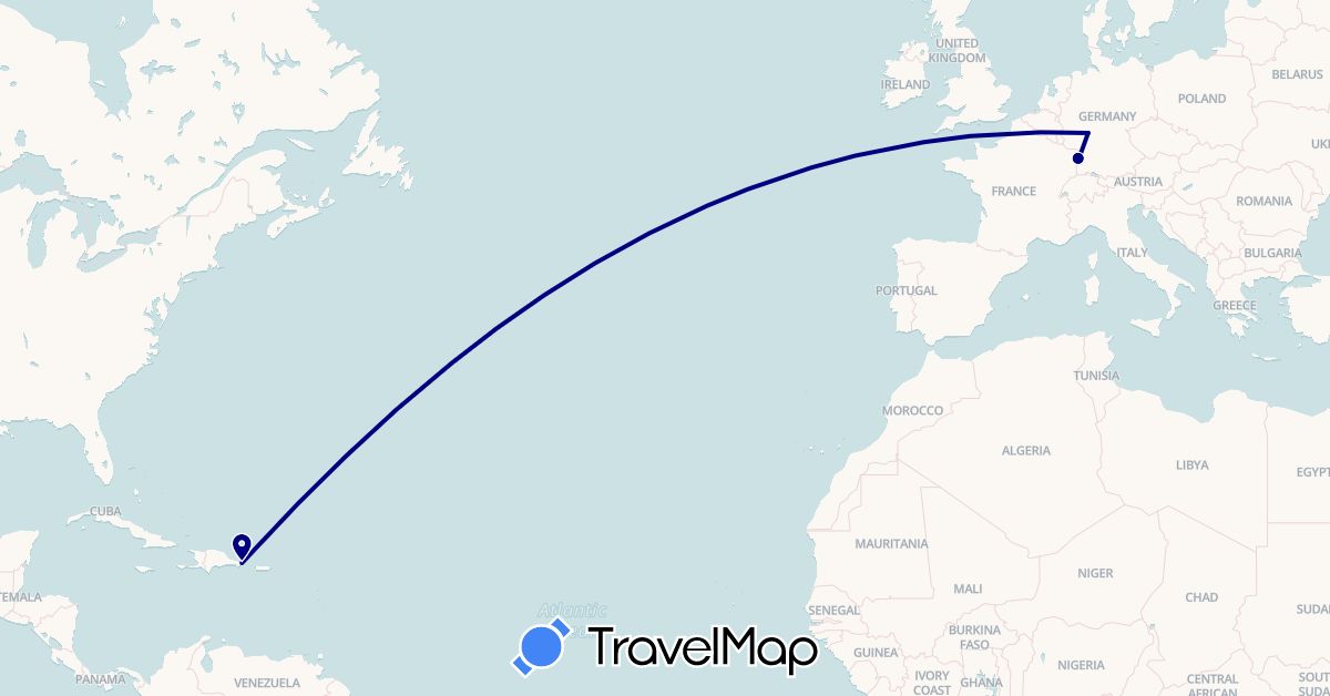TravelMap itinerary: driving in Germany, Dominican Republic, France (Europe, North America)
